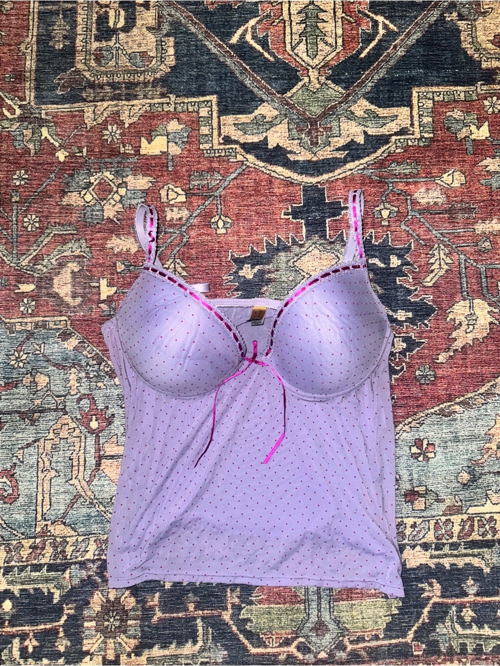 Y2K Donna Loren Gold Label purple polka dot cami tank